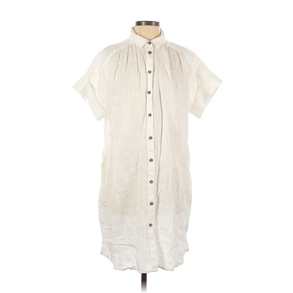 NWT J.Crew Relaxed-fit Short-sleeve White Baird McNutt Irish Linen Shirtdress XS